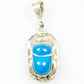 Silver Scarab Pendant with Natural Blue Stone